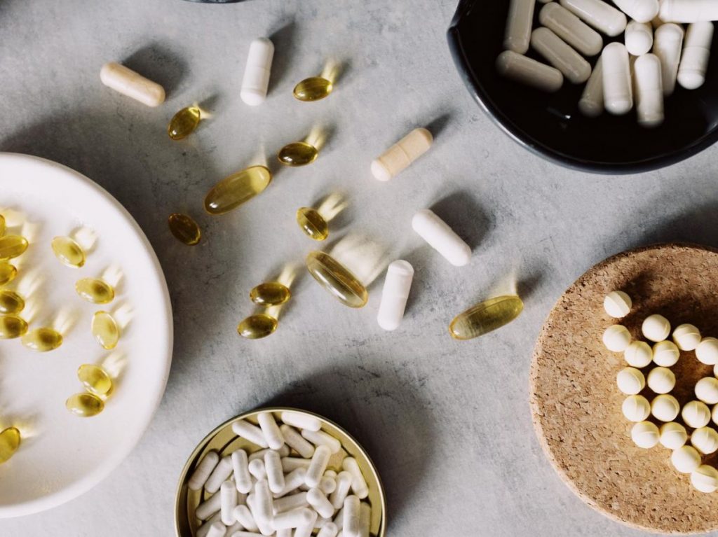 food supplements on a table