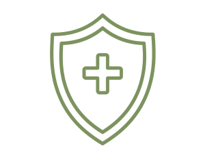 Ícono de arte lineal monocromático minimalista que representa protección, forma de escudo abstracto