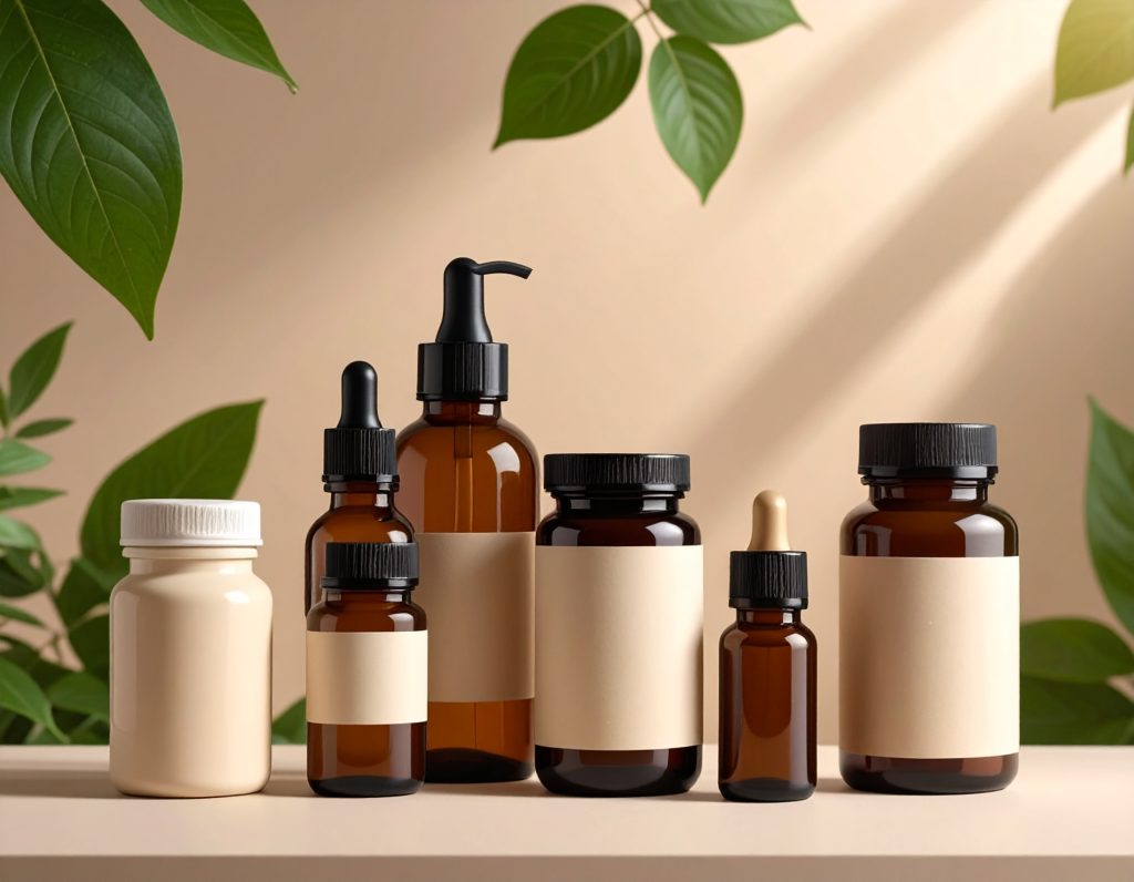 Prodotti finiti_rappresentanti di prodotti finiti in complementi alimentari e cosmetici con tonnellate di prodotti naturali