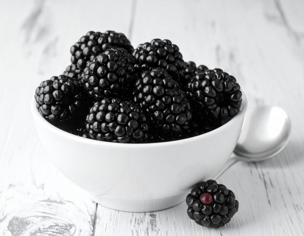 Moras de Boysen y moras en un tazón blanco