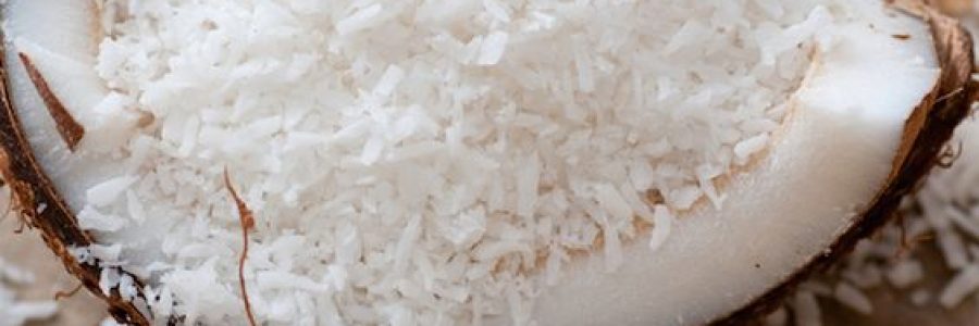 Kokosnuss geöffnet und gerieben